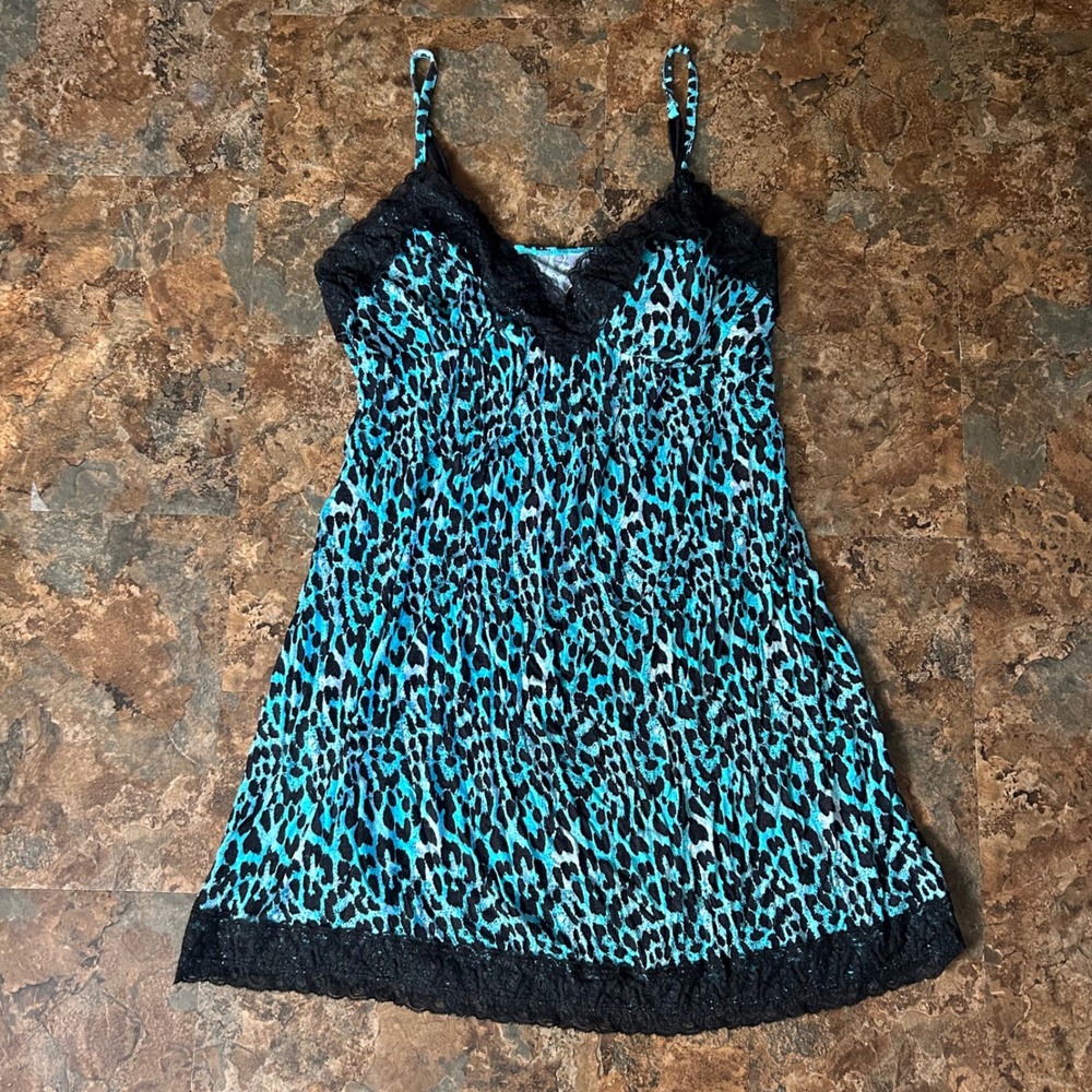 George Sleeveless Nightgown Women Size Large Blue Leopard Sleeveless Pajamas Pjs
